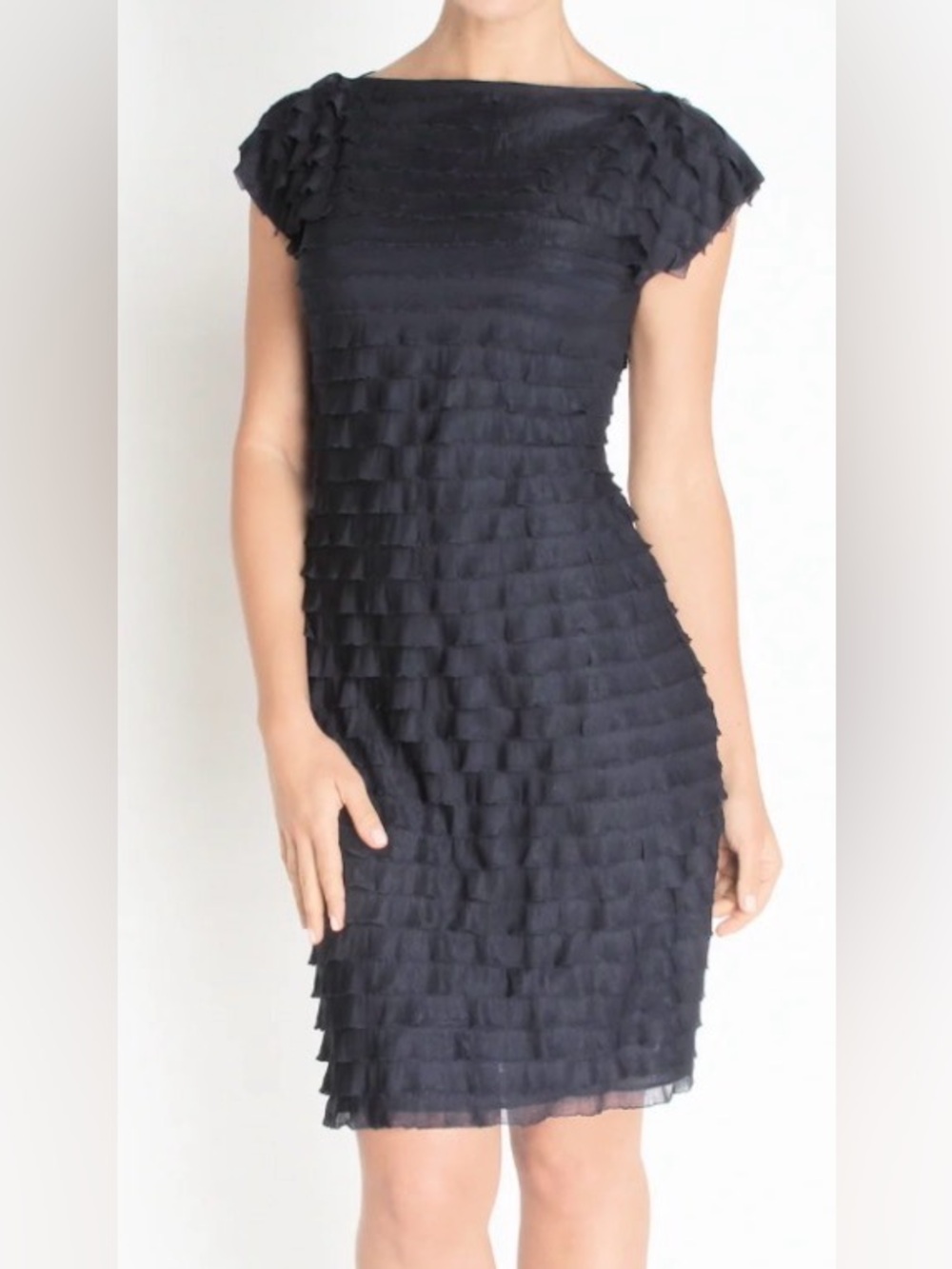Banana Republic Stretch Black Ruffle Tiered Midi Dress